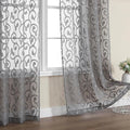 OWENIE Furman Grey Sheer Curtains 72 inches Long 2 Panels Set, Light Filtering Top Rod Pocket Semi Sheer Curtains for Door Panels, Geometric Jacquard Clip Design for Bedroom Living Room, 40Wx72L inch