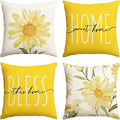AVOIN colorlife Home Sweet Home Spring Summer Flowers Yellow Throw Pillow Covers, 16 x 16 Inch Cushion Case for Sofa Couch Set of 4
