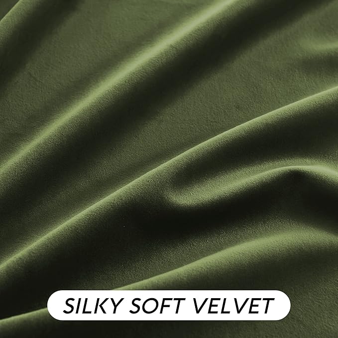 RYB HOME Olive Green Velvet Curtains 72 inches Length with Hook Tape, Thermal Insulated Privacy Protect Decorative Drapes for Window, W 42 x L 72 inches, 2 Panels Set