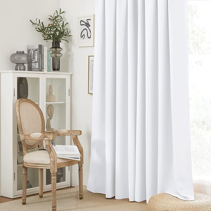RYB HOME Curtains for Bedroom Living Room 72 inches Long, Thermal Insulated Privacy Rod Pocket Drapes for Nursery Office Home Theater, Width 34 by Length 72, Pure White, 2 Panels