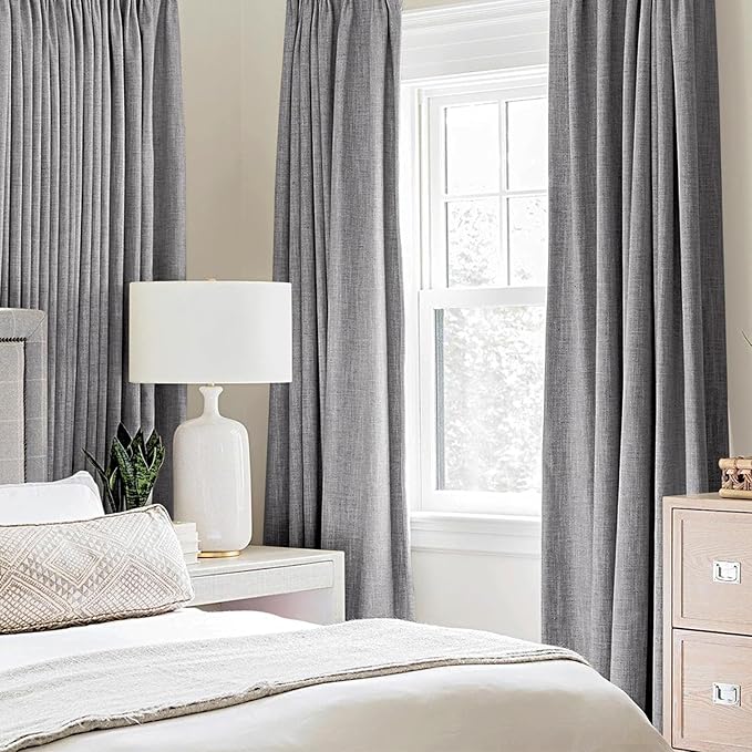 MIULEE Linen Texture Curtains for Bedroom Solid 100% Blackout Thermal Insulated Grey Curtains Grommet Room Darkening Curtains/Draperies Luxury Decor for Living Room Nursery 52x96 Inch (2 Panels)