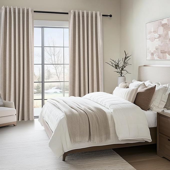 Topfinel Extra Long Custom 102 Inch Curtains, 100% Blackout Curtains Drapery for Bedroom, Winter Acoustic Noise Cancelling Pleated Heading Tape Hook Back Tab Burap Taupe Boho Drapes 2 Panel Set