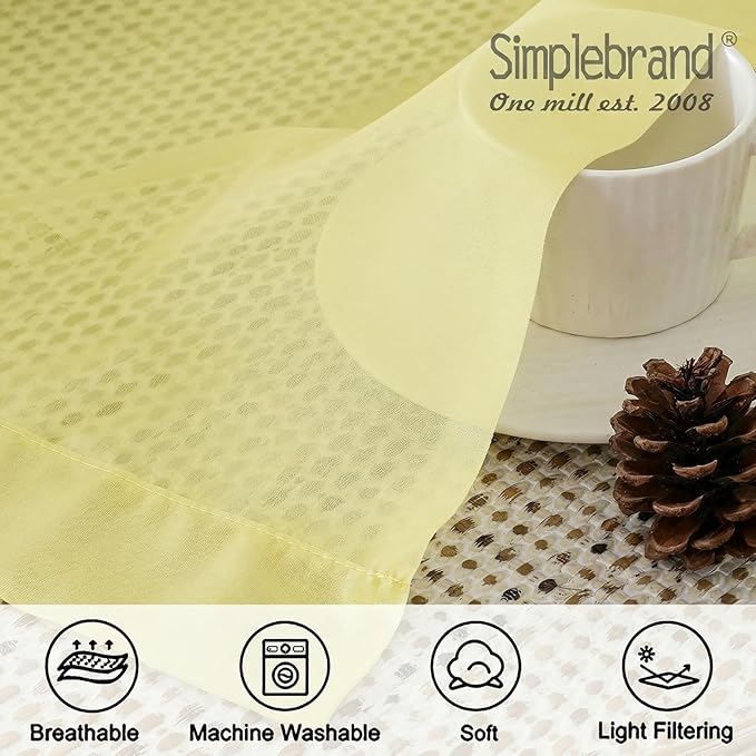 Simplebrand Light Yellow Rod Pocket Top Solid Voile Sheer Curtains for Bedroom, 54 Inch Length Drapes Set of 2, Lightweight and Light Filtering Elegant Curtains Panels Window Treatment, 42W×54L