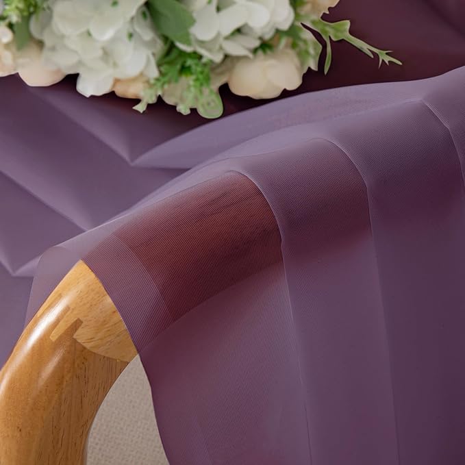 OWENIE Sheer Curtains 96 Inches Long 2 Panels Set, Transparent Light Filtering Plam Purple Sheer Curtain Rod Pocket Clear Drapes for Living Room Bedroom 2Pcs, Each 42 x 72 Inch, Plam
