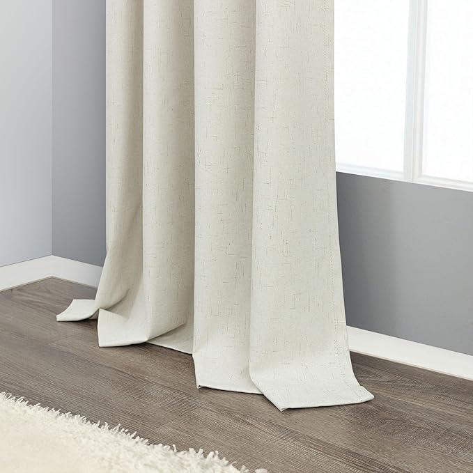 Extra Wide 70 Inch Blackout Curtains 96 Inches Long for Living Room Rustic Boho Room Darkening Textured Linen Drapes for Dining Room Office Insulated Ceiling to Floor Window 2 Panels 70x96 Cream Ivory