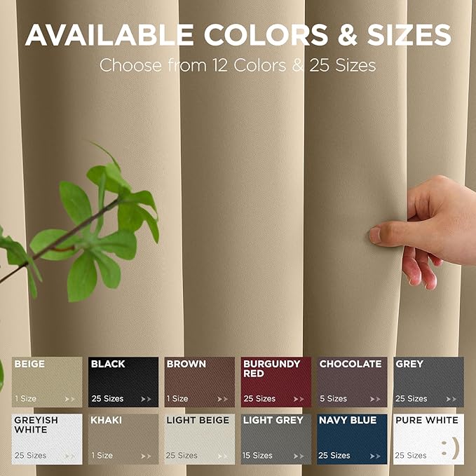 Joydeco Blackout Patio Sliding Door Curtains 90 Inches Long, Grommet Privacy Room Divider Curtains, Extra Wide Thermal Blackout Drapes for Bedroom Living Room (Light Beige, 100Wx90L, 1 Panel)