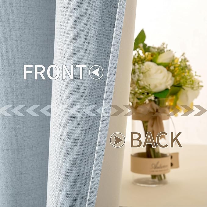 MIULEE Linen Textured Curtains Solid 100% Blackout for Bedroom Thermal Insulated Chambray Blue Grommet Room Darkening Curtains & Drapes Luxury Decor for Living Room Nursery 52 x 72 Inch (2 Panels)