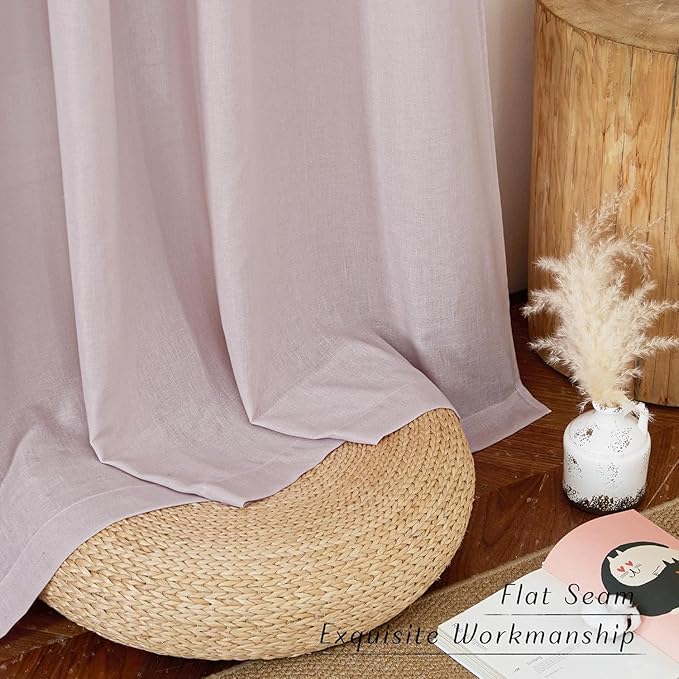 NICETOWN Blush Pink Linen Curtains for Kitchen, Thick Flax Small Window Treatments Semi Sheer Privacy Assured with Light Through for Cafe/Bathroom, W55 x L94, 2 Panels