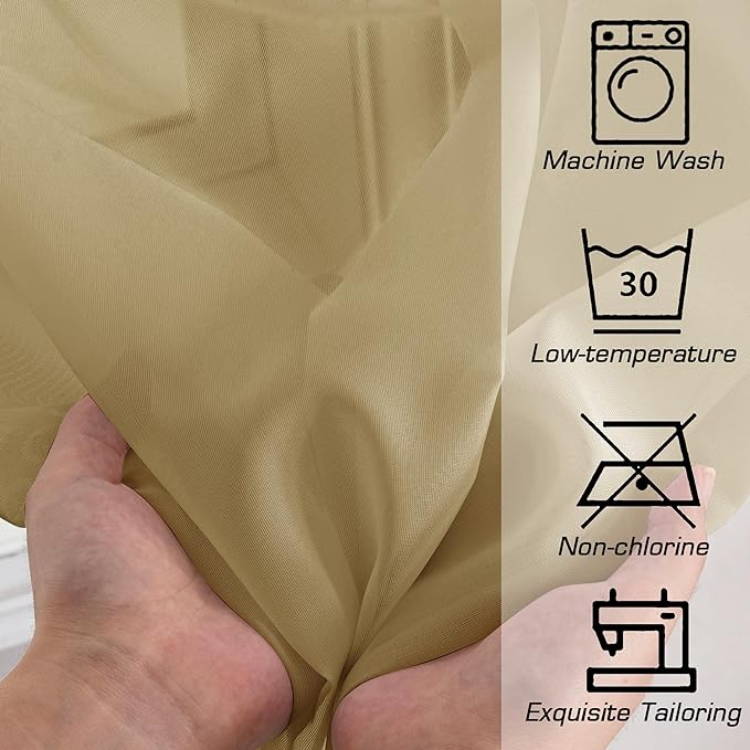 OWENIE Gold Sheer Curtains 84 Inch Length 2 Panels Set, Light Filtering Voile Fimly Sheer Drapes for Living Room/Bedroom, 2pcs, Gold Solid Rod Pocket Sheer Curtains, Each 42" W x 84" L