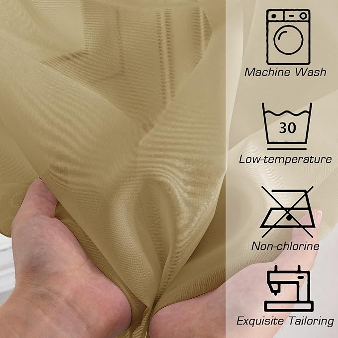 OWENIE Gold Sheer Curtains, 63 Inch Length 2 Panels Set, Soft Voile Drapes for Living Room, Bedroom, Rod Pocket, 2pcs, Each 42" W x 63" L
