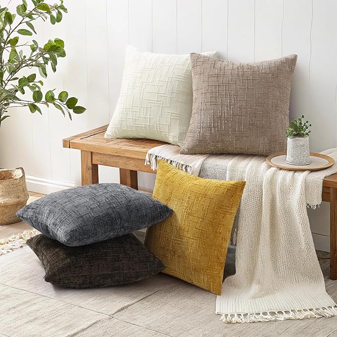 decorUhome Oatmeal Chenille Euro Sham Throw Pillow Covers 24x24 Set of 2 Textured Soft Cozy Slubby Couch Pillow Covers Modern Farmhouse Boho Decorative Pillow Cases for Bed Sofa Living Room