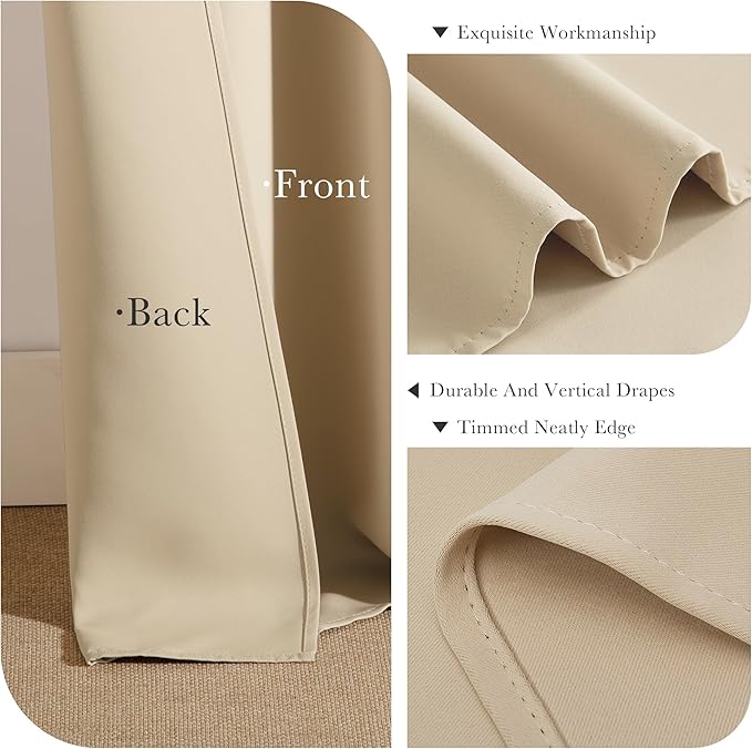 PONY DANCE Short Beige Blackout Curtains for Kitchen Over Sink, Window Drapes Small Soft Rod Pocket Draperies/Window Treatments for Nursery Bedroom, W 42 x L 45 Inches, Biscotti Beige, 2 Panels