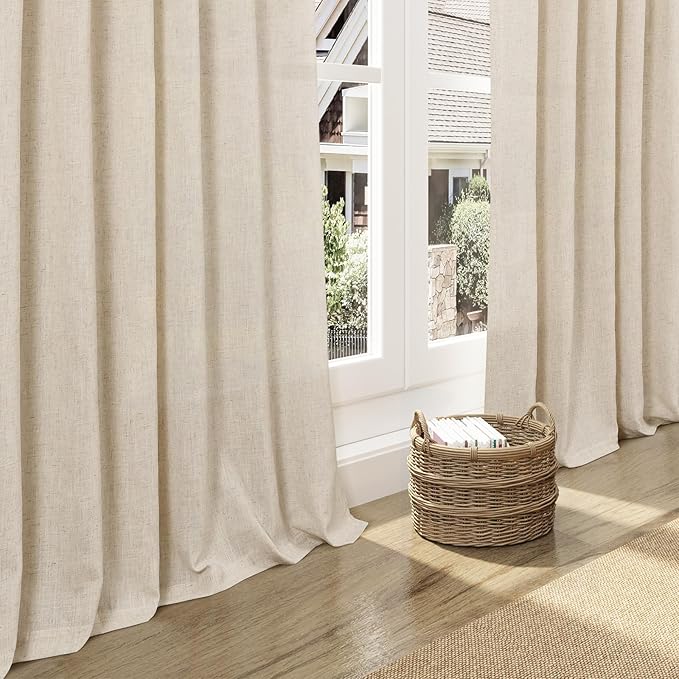 Nanspring Cream Beige Linen Curtains 84 Inches Long for Living Room Light Filtering Semi Sheer Curtain Back Tab Modern Farmhouse Decor Elegant Luxury Coastal Drapes for Bedroom Office 52x84,2 Panels