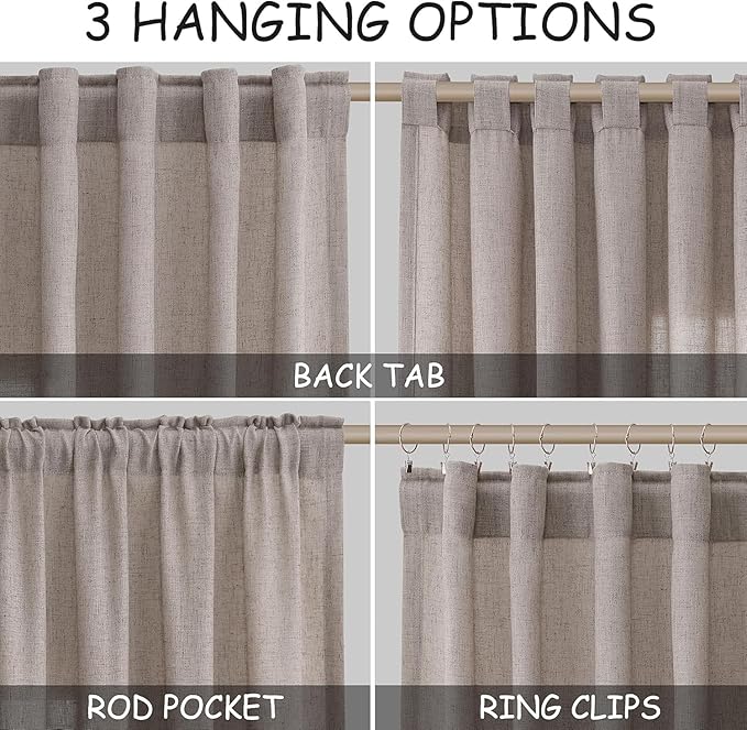 Brownish Grey Linen Curtains for Living Room Extra Long 126 Inches Long Back Tab Light Filtering Semi Sheer Curtain Modern Farmhouse Decor Floor to Ceiling High Window for Bedroom 52x126, 2 Panels