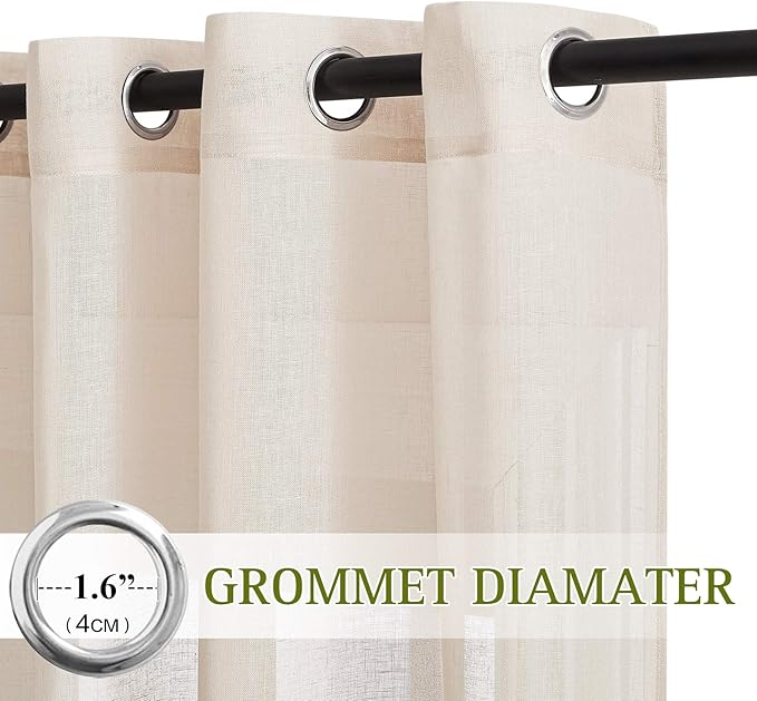 NICETOWN Sliding Door Curtains Linen Sheer Textured, Grommet Semi Sheer Keep Privacy Semi Window Drapes with Light Filtering for Living Room/Bedroom, W70 x L96, 2 Pieces, Beige