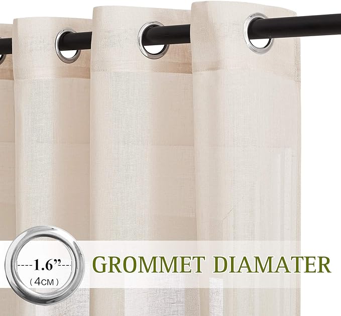 NICETOWN Natural Open Linen Weave Flax Sheer Window Curtains, Ring Top Translucent Textured Drapes Privacy with Light Through for Bedroom/Living Room, Beige, 52" Wide by 72" Long, 2 Pieces