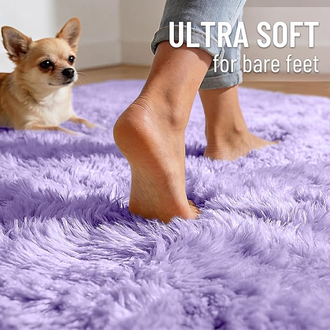 OLANLY 5x8 Machine Washable Large Area Rugs for Living Room, Bedroom, Soft Fluffy Shaggy Bedside Rug, Indoor Floor Carpet for Kids Girls and Boys, Dorms, Nursery, Home Decor Aesthetic, Light Purple
