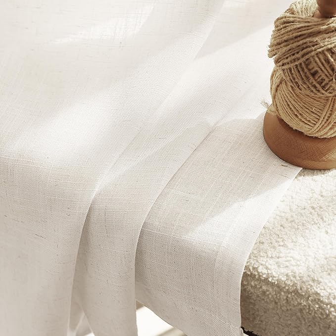 Extra Long 144 inch Curtains Linen Blend for Living Room Back Tab Neutral Farmhouse Light Filtering Semi Sheer Linen Drapes 144 inch Ceiling to Floor For Large Window Villa Hallway Ivory 10 FT 60x144