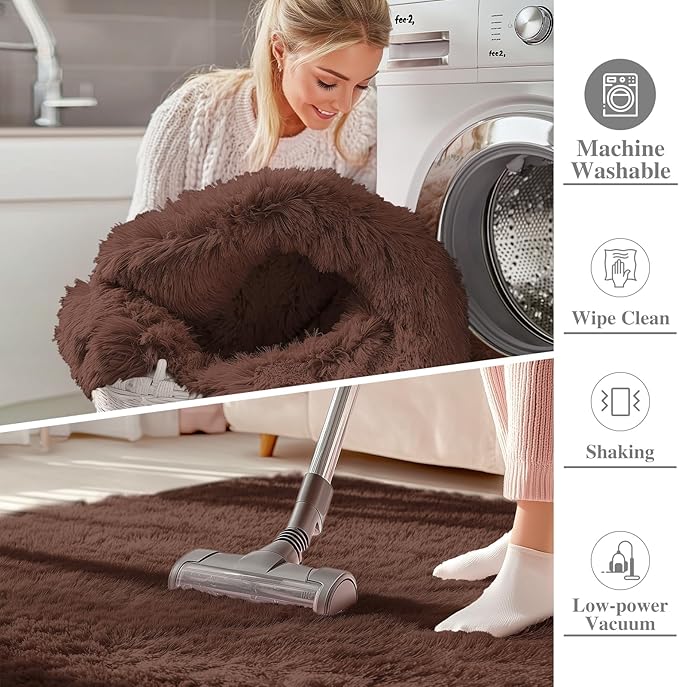 OLANLY 2x6 Machine Washable Runner Rugs for Hallway, Soft Fluffy Shaggy Bedside Rugs for Bedroom, Living Room, Indoor Floor Carpet for Kids Girls and Boys, Nursery Rooms, Home Decor Aesthetic, Coffee