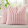 decorUhome Summer Cozy Faux Fur Throw Pillow Covers 16x16 Set of 2 Decorative Soft Plush Striped Modern Farmhouse Boho Couch Pillow Cases with Velvet Back for Sofa Bed Living Room, Pink
