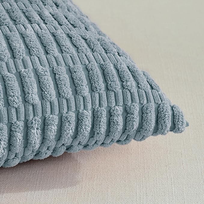 Fancy Homi 4 Packs Boho Light Blue Decorative Throw Pillow Covers 20x20 Inch for Couch Bed Sofa, Rustic Modern Farmhouse Home Decor, Soft Plush Corduroy Square Cute Cushion Case 50x50 cm