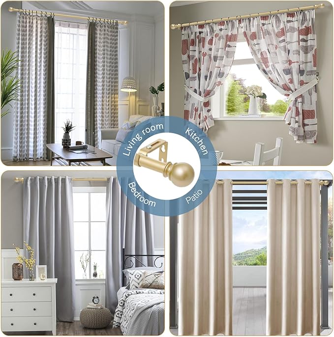 Gold Curtain Rods for Windows 48 to 84,5/8 Inch Black Heavy Duty Metal Curtain Rods Set - Rustic Decorative Drapery Rods with Brackets for Farmhouse, Bedroom