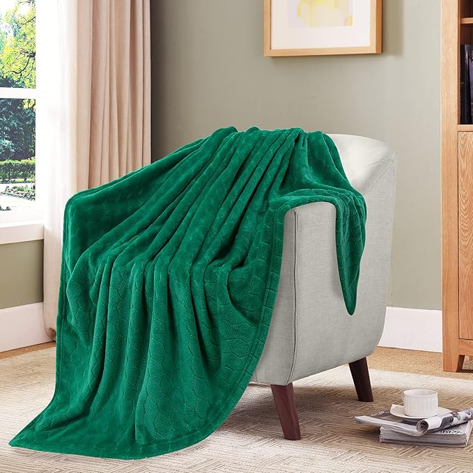 TOONOW Fleece Blanket Super Soft Cozy Throw Blanket 50" x 60", Lightweight Fuzzy Comfy Textured Flannel Blanket Warm Plush Throw Blankets for Couch, Sofa, Bed, Emerald