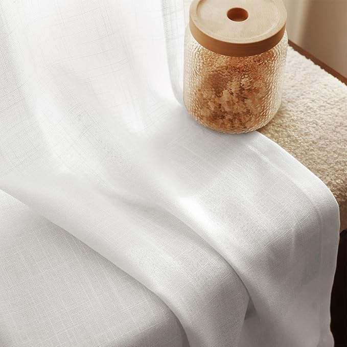White Curtains 96 inches Long 2 Panels Back Tab Light Filtering Cotton Textured Curtain Modern Farmhouse Coastal Decor Off White Linen Drapes 96 inch Length for Patio Sliding Door Office 60x96