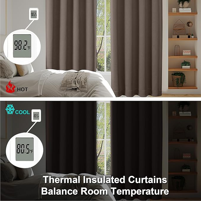 Simplebrand Ava Brown Blackout Curtains for Bedroom 96 Inches Long 2 Panels, Solid Thermal Insulated, Energy Saving Living Room Window Treatment Curtains Blackout Drapes, W40 x L96 Inch, Brown