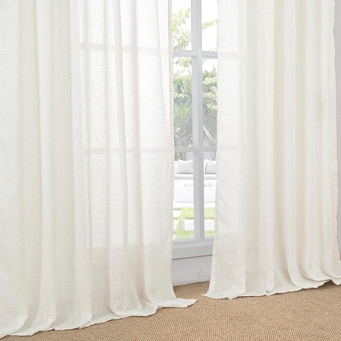 BGment Linen Semi Sheer Curtains 72 Inch Length for Living Room - Rod Pocket Natural Textured Ivory Window Drapes Light Filtering for Bedroom Dining Lightweight Rustic, 2 Panels Set, 52 X 72 Inch