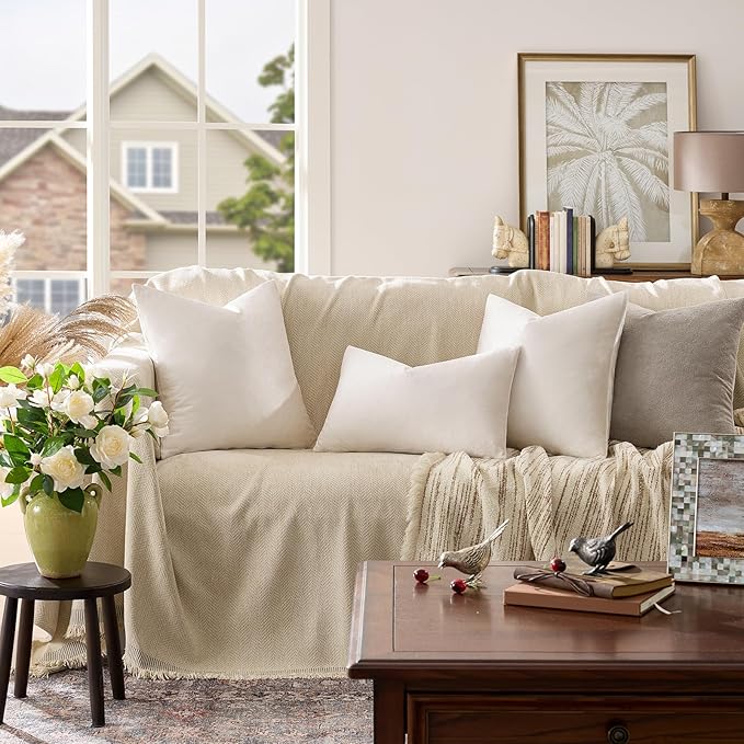 GIGIZAZA Beige Velvet Pillow Covers: Pack of 2 Throw Pillows Soft Solid Covers 16x16 - Decorative Modern Couch Small Cushion Covers,Living Room,Bedroom,Sofa