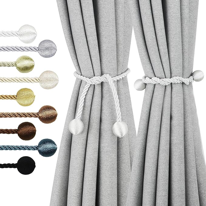 Curtain Tiebacks Outdoor Elegant Decorative Tie Backs Modern Rope Tiebacks for Drapes Window Curtain Holdbacks for Draperies (White, 2)