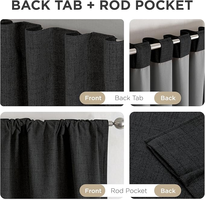 Joydeco Blackout Curtains for Bedroom - 100% Light Blocking 2 Panels Set Black Drapes 42" W x 90" L, Thermal Insulated Room Darkening Curtains, Linen Textured for Living Room, Rod Pocket & Back Tabs