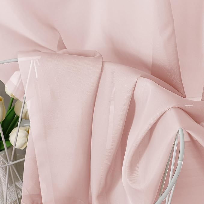 Aiyufeng Blush Pink Sheer Curtains 54 Inch Length 2 Panels Set, Light Filtering Airy Rod Pocket Light Pink Window Curtain Treatment Drapes for Kitchen Bedroom Living, Each 42Wx54L Inches