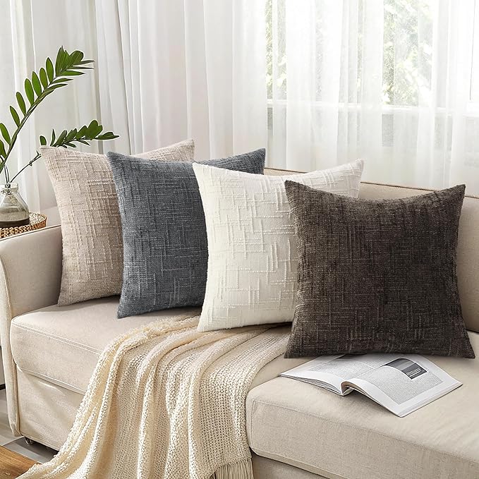 decorUhome Dark Brown Chenille Euro Sham Throw Pillow Covers 24x24 Set of 2 Textured Soft Cozy Slubby Couch Pillow Covers Modern Farmhouse Boho Decorative Pillow Cases for Bed Sofa Living Room