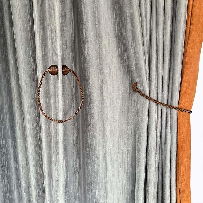 Melaluxe 2 Pack Magnetic Curtain Tiebacks, Decorative Curtain Holdbacks for Window Décor (Coffee)