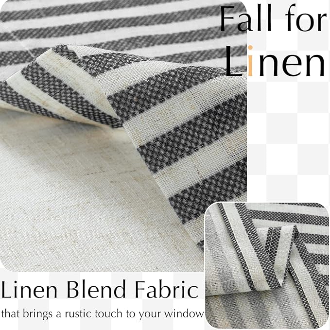 jinchan Linen Valance Curtain Striped Small Window Curtain Double Layer Light Filtering Modern Farmhouse Valance for Kitchen Living Room Bedroom 18 Inch Rod Pocket 1 Panel Black on Beige