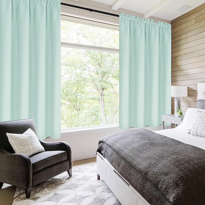 DWCN Blackout Curtains for Living Room Thermal Insulated, Energy Saving & Noise Reducing Bedroom Curtains, Mint Green, W 42x L 72 Inch, Set of 2 Rod Pocket Curtain Panels
