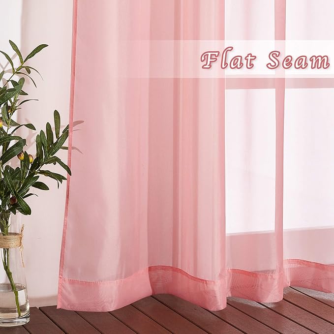 NICETOWN Coral Sheer Curtains L63 inches - Grommet Lightweight Gauzy Textured Sheer Panels Window Treatment for Girl/Daughter's Bedroom (W54 x L63, Coral, 2 PCs)