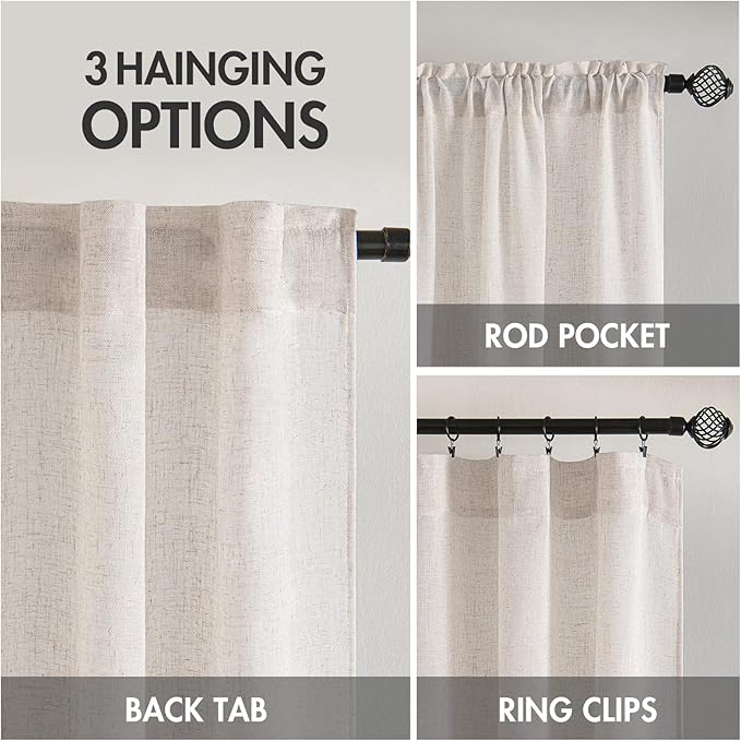MIULEE White Linen Curtains 90 Inch Long 2 Panels Set for Bedroom Living Room, Soft Thick Linen Textured Window Drapes Semi Sheer Light Filtering Rod Pocket Back Tab Burlap Look Farmhouse Decor