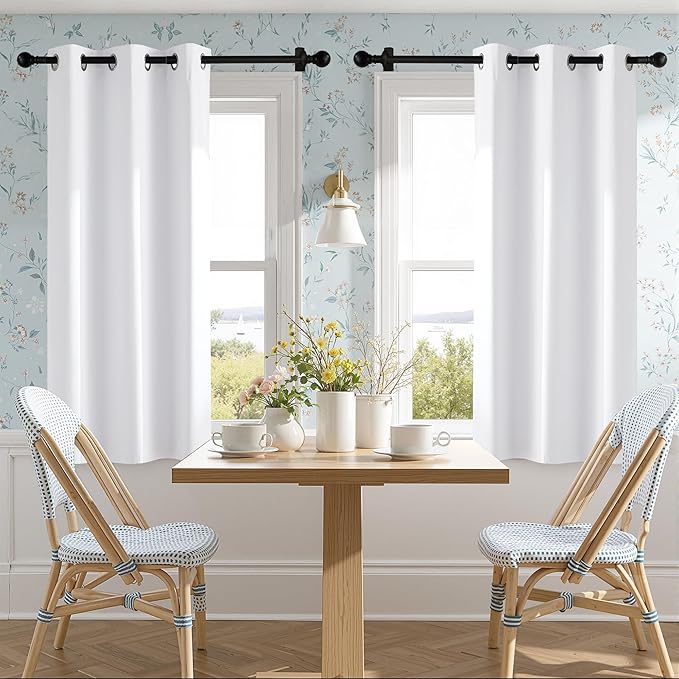 NICETOWN 100% Blackout Window Curtain Panels 50" Length, Set of 2, Snow White, 42 inches Wide, Thermal Insulated Drapes for Kitchen