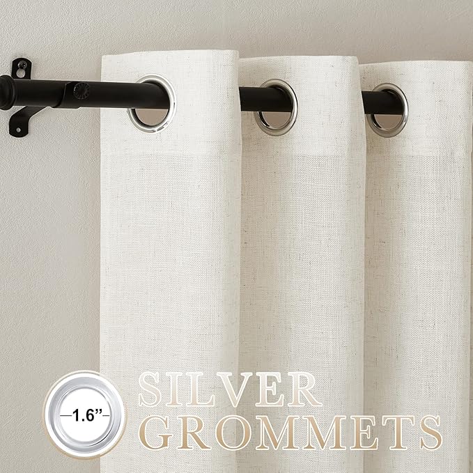 NICETOWN Linen Burlap Bedroom Curtains 63 inches Long, Grommet Semi Sheer Flax Linen Weve Drapes Privacy with Light Filtering Window Treatmentes for Kids Room, W42 x L63, Set of 2
