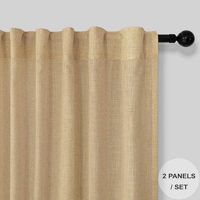 Tan Beige Curtains 96 Inches Long for Living Room 2 Panels Pocket Back Tab Semi Sheer Linen Rustic Neutral Earth Light Brown Room Decor Khaki Taupe Camel Burlap Curtains for Bedroom Cottagecore Fall