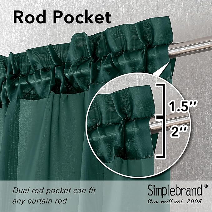 Simplebrand Hunter Green Sheer Curtains 84 Inches Long 2 Panels, Light Filtering Rod Pocket Solid Color Window Sheer Curtain Panels, Elegant Curtains & Drapes for Living Room, Bedroom, 42" W x 84" L