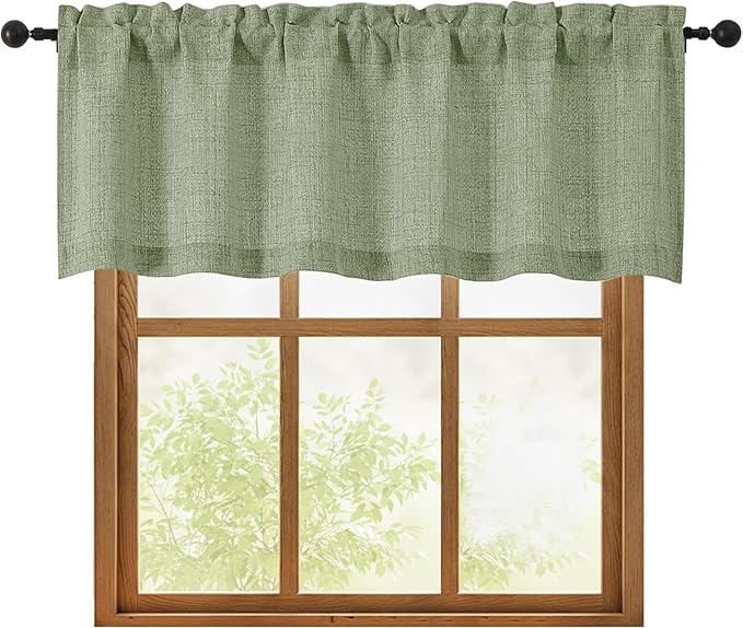 OWENIE Sage Green Valances for Windows 1 Pcs 18 Inch Length, Light Filtering Textured Short Small Valance Curtains for Bathroom Basement Living Room, Half Window Curtains Over Sink, 60" W by 18" L