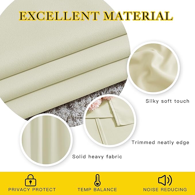 NICETOWN Beige Room Darkening Bedroom Curtains 96 inches Long, Grommet Thermal Insulated Room Darkening Window Treatments Sound Reducing for Living Room, W46 x L96, 2 Panels