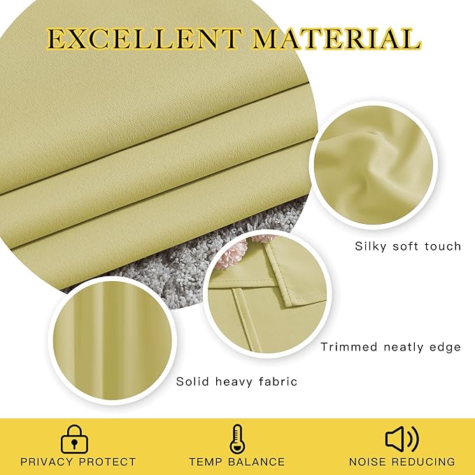 NICETOWN Room Darkening Curtain Panels Grommet - Home Decorations Thermal Insulated Solid Grommet Top Room Darkening Living Room Drapes (Paler Yellow, 1 Pair, 52 x 72-Inch)