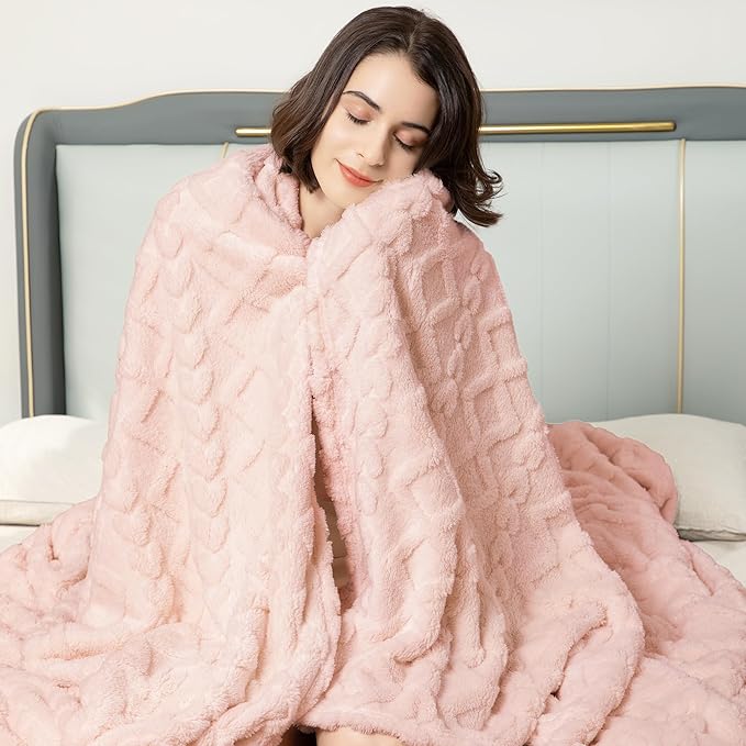 Aganear Blanket Queen Size - Fuzzy Cozy Sof Blanket for Couch, Sofa, Bed, Office, Decorative Present for All Seasons, Portable Throw Blankets for Couch, Sofa, Bed(90"x90", Pink)