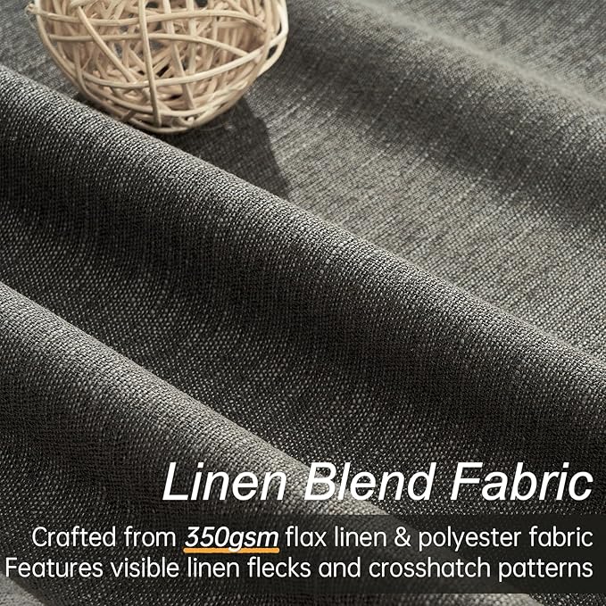 Topfinel 100% Blackout Linen Textured Curtains 84 inches Long Charcoal Gray Thermal Insulating Privacy Energy Saving for Bedroom Living Room Window Office Theater Baby Nursery Back Tab 2 Panels