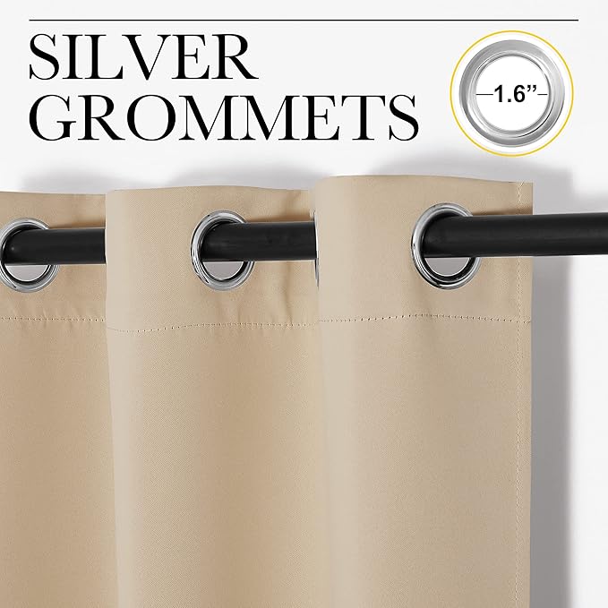 NICETOWN Blackout Curtains Panels for Living Room, 2 Panels, 66 x 92 Inch, Biscotti Beige, 3 Pass Microfiber Noise Reducing Thermal Insulated Solid Ring Top Blackout Window Drapes